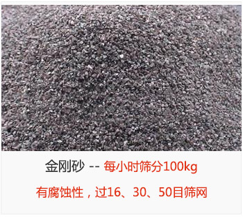 篩分金剛砂每小時100kg，有腐蝕性，過16、30、50目篩網