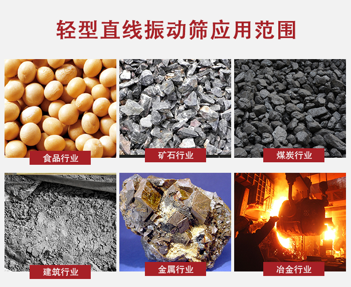 輕型直線振動篩應用范圍較廣多使用與顆粒狀，粉狀以及其它重型行業的輸送。